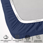 Feather & Stitch 500 TC California King Size Bed Sheet Set, 100% Cotton Soft Breathable Bedsheets, 4 Piece 18" Deep Pockets Sateen Weave Striped Bedding Mattress Resort Hotel - (Dark Blue Stripe)