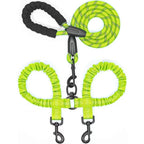FlexiWalk™ Shock-Absorbing Double Dog Leash – Nylon, Stretchable, Anti-Winding for Comfortable Walks