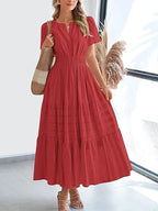 VivaSpring™ Layered Swing Dress – Women's V-Neck, Bubble Sleeves, and Big Swing Design for Effortless Style