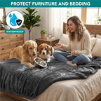 Waterproof Dog Blanket for Bed, Couch, Sofa | Waterproof Dog Bed Cover for Large Dogs, Puppies | Sherpa Fleece Pet Blanket Furniture Protector | Reversible Microfiber