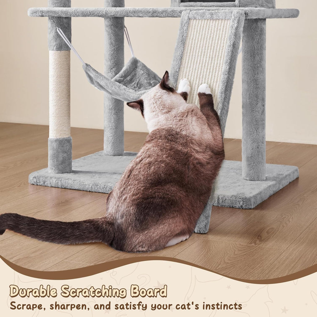 Yaheetech 63.5In Multi-Level Cat Tree Tower Condo with Scratching Posts, Platform & Hammock, Cat Activity Center Play Furniture for Kittens, Cats, and Pets