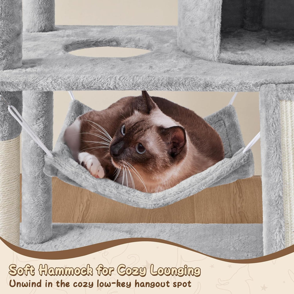 Yaheetech 63.5In Multi-Level Cat Tree Tower Condo with Scratching Posts, Platform & Hammock, Cat Activity Center Play Furniture for Kittens, Cats, and Pets