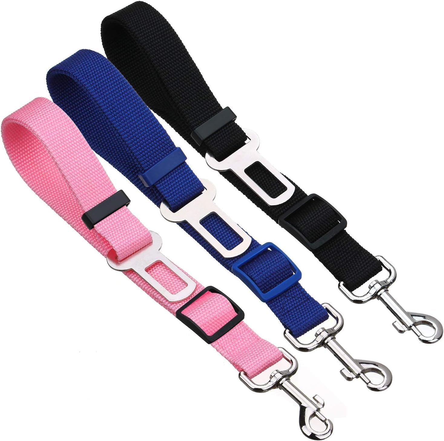 2 Packs Adjustable Length Pet Dog Cat Car Seat Belt Pet Seat Belt Pet Accessories for Dogs Cats and Pets (Black Pink)