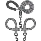 FlexiWalk™ Shock-Absorbing Double Dog Leash – Nylon, Stretchable, Anti-Winding for Comfortable Walks