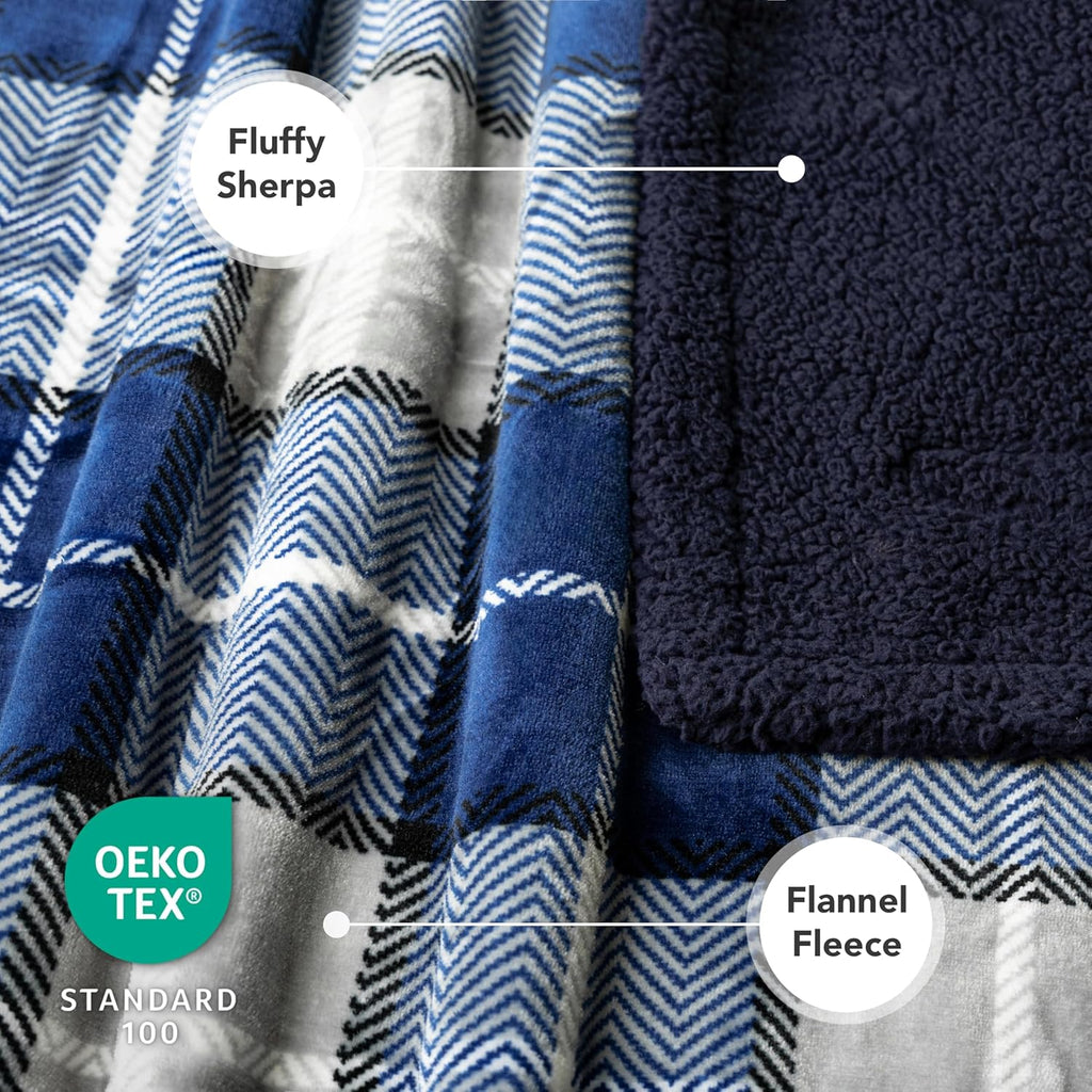 Waterproof Dog Blanket for Small Medium Dog, Pet Puppy Blanket Couch Cover Protection, Sherpa Fleece Cat Blanket Couch Sofa Bed Furniture Protector Reversible Soft Washable 29X40 Plaid Navy
