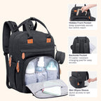 Diaper Bag Backpack - Tote - Multi Function Waterproof Diaper Bag, Travel Essentials Baby Bag with Changing Pad, Stroller Straps & Pacifier Case - Unisex, Black