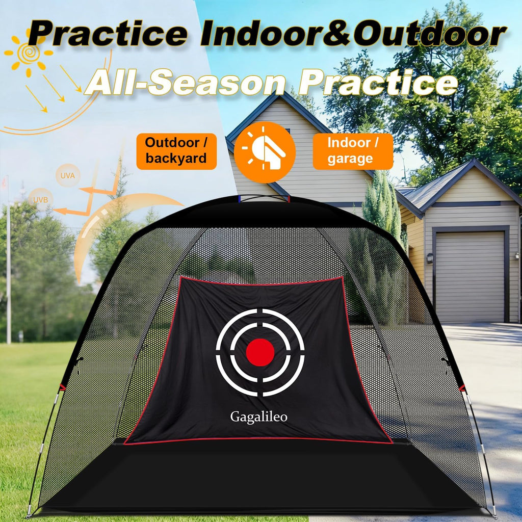 Golf Hitting Net Backyard Driving: 12X7Ft Professional Backstop with Silent Velvet Target Portable Practice for Men Dad Complete Sport Set Gift