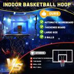 Indoor Basketball Hoop for Kids, Mini Basketball Hoop with Electronic Scoreboard, Sounds, over the Door Basketball Game Toys Gifts 3 Balls for Kids & Adults